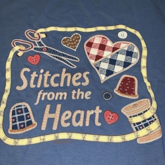 90s Vintage Coastal Grandma T Shirt Top‎ Sz Large “Stitches From The Heart” New! - Picture 5 of 6